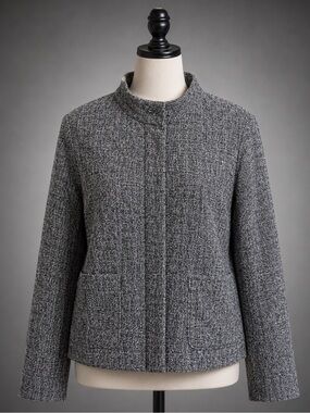 Eileen Fisher Grey Bouclé Collarless Blazer